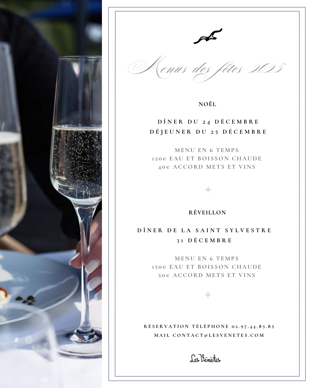 Menu des fêtes - reveillon - saint sylvestre Vénètes Arradon Vannes Nouvel an menu de noel