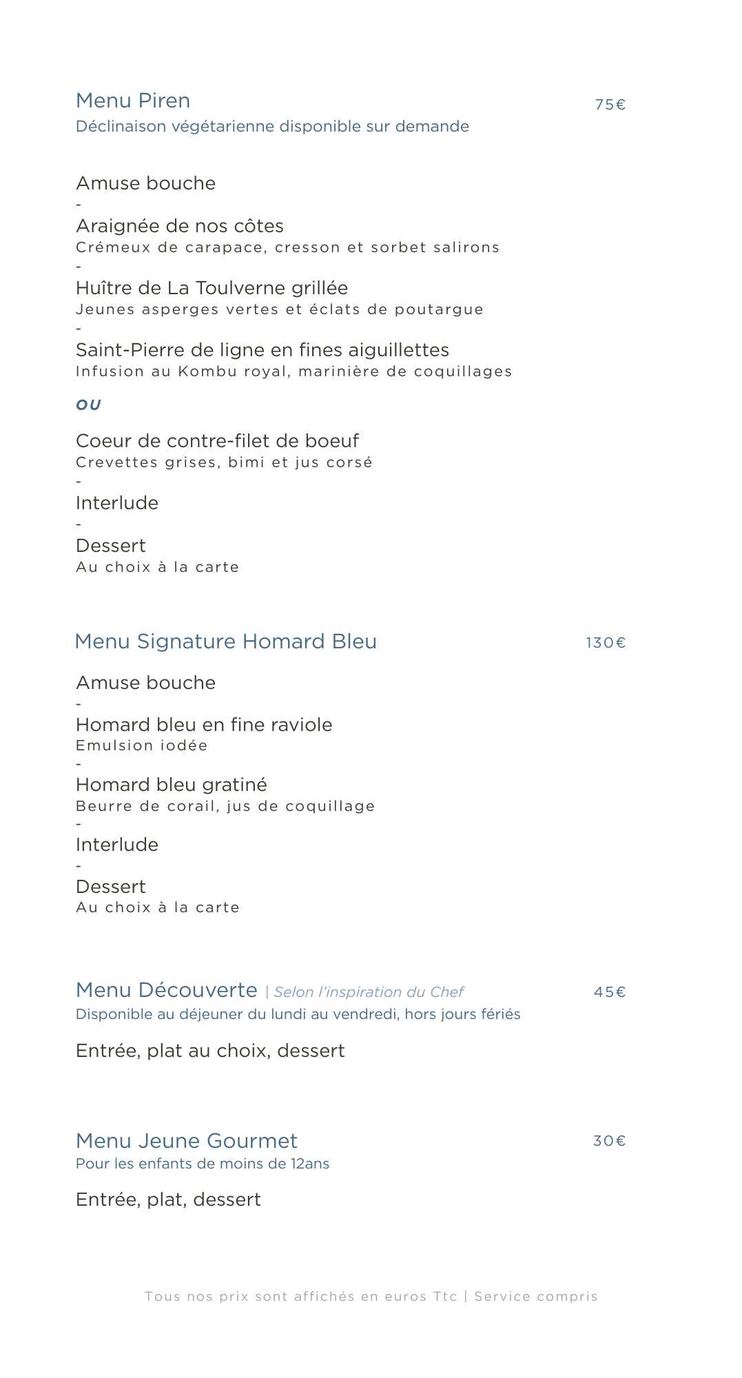 Carte restaurant La Bôme